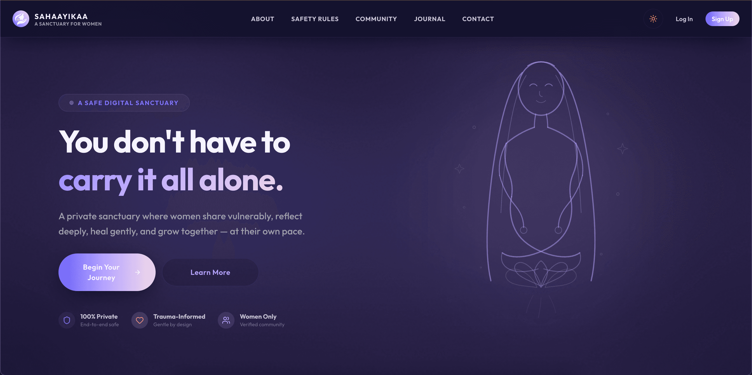 Sahaayikaa empathetic sanctuary feed, voice confession transcription, and AI emotional support companion